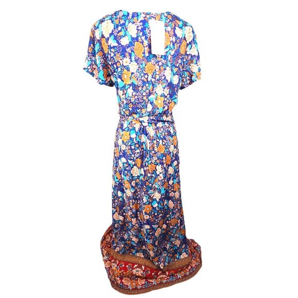 NWT PrettyGarden Blue Red Floral Wrap Boho Gypsy Maxi Dress - Picture 8 of 13